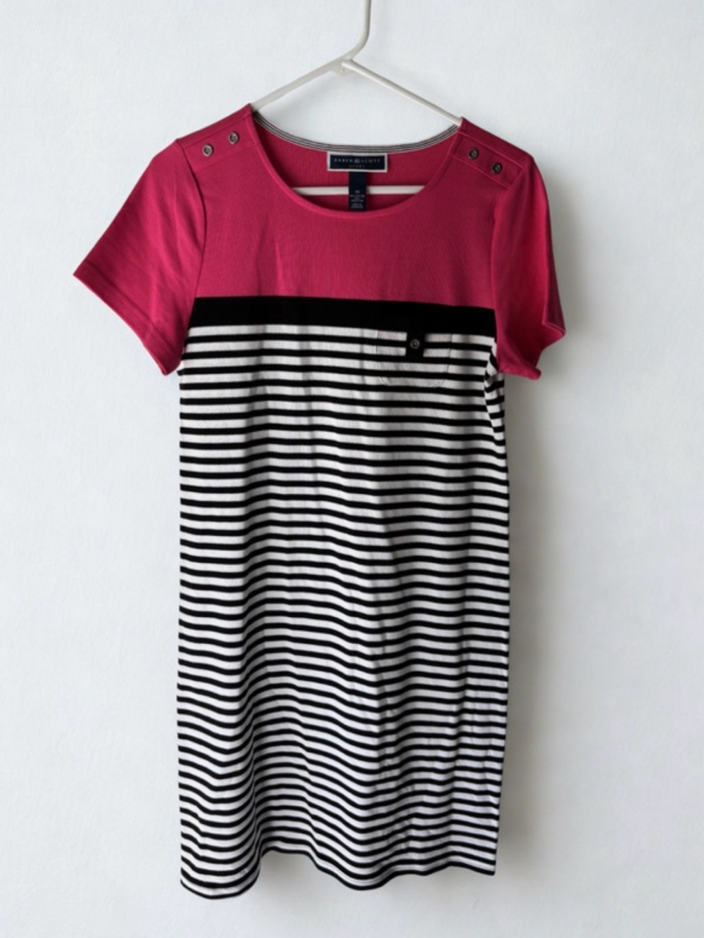Pink & Black Striped Short Sleeve Shift Dress by Karen Scott (Macy’s)